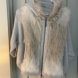 Faux Fur Sweater Hoodie - oatmeal colored
